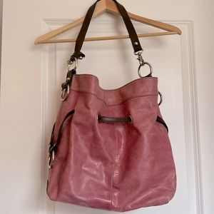 Tano Handbags Distressed Leather Bucket/Hobo bag - Pink